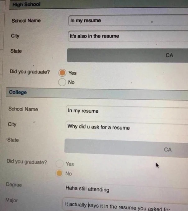 Job applications suck. But I need the money so I keep filling the forms – meme