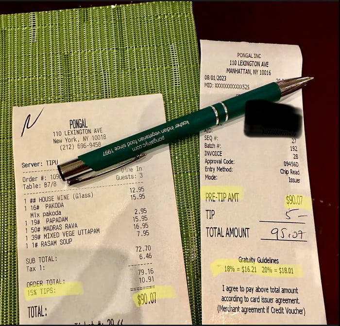 Super shady nyc restaurant receipt / tip policy