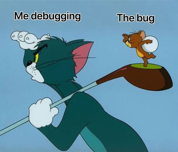 The bug is always behind me where I already looked. – meme