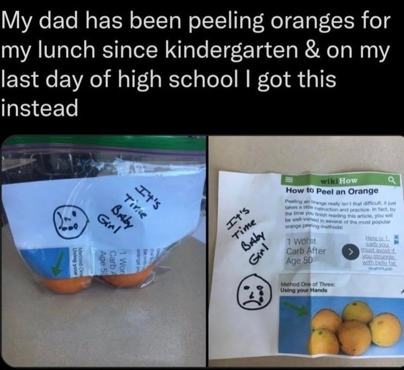 She doesn’t know how to peel her own oranges – meme