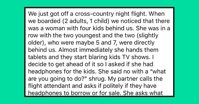 Entitled Mom Allows Her Four Kids to Blare Loud iPads on Airplane, Flight Attendant Saves The Day With Headphones