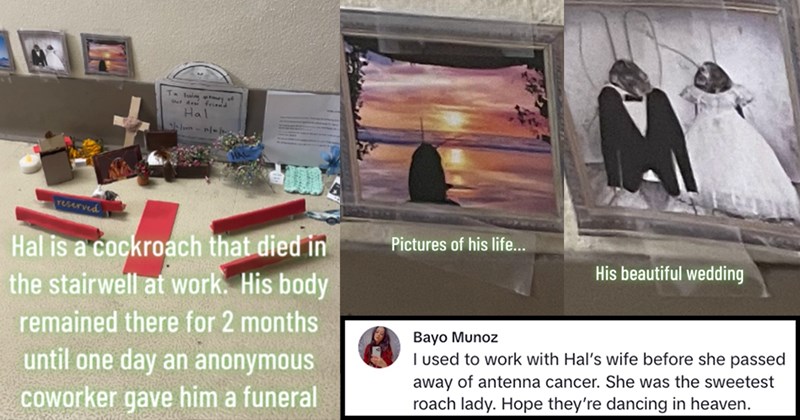 Hilarious Miniature Funeral is Created for the Cockroach in the Office Stairwell, Other Coworkers Start to Anonymously Add to the Fun