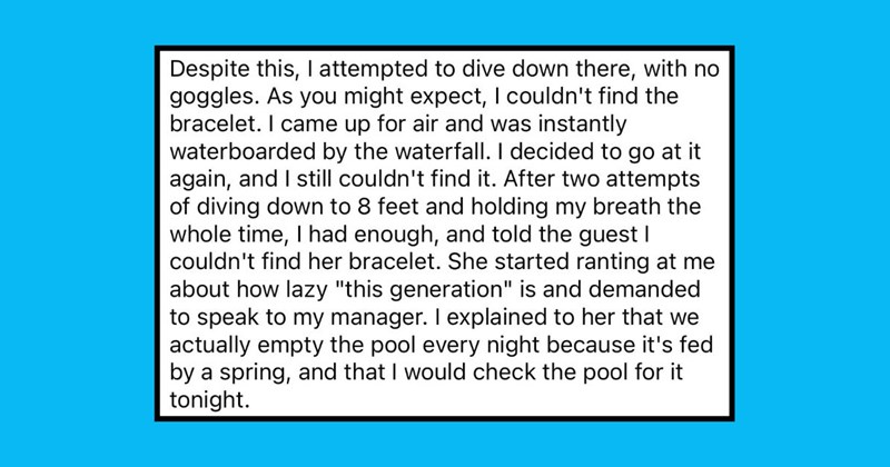 Karen demands lifeguard find her lost bracelet at bottom of the pool, calls ‘this generation’ lazy because he couldn’t find it: ‘We tell people not to wear jewelry in the pool’