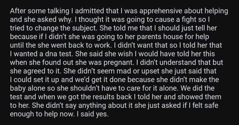 Man asks the mother of his child for a DNA test, can’t understand why she moved in with her parents: ‘She said she lost all respect for me’