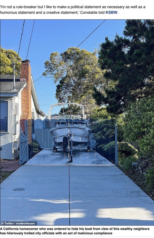 FUCK U California!!!!  Painted the fence with a mural of his boat & trailer XD – meme