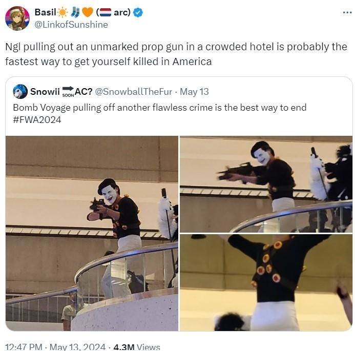 Bomb Voyage cosplayer at FWA 2024 – meme