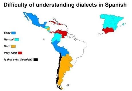 Difficulty of understanding dialects in Spanish – meme