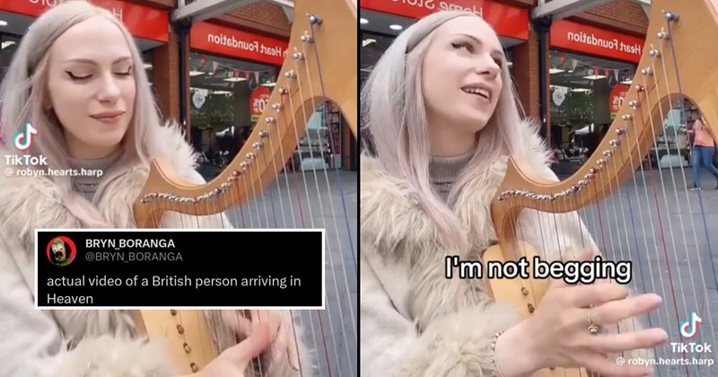 Serene British harpist plays on the street, effortlessly disarms demented Karen accusing her of begging: ‘You have to tip £2’