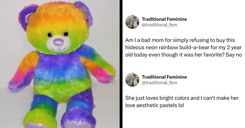 ‘This bear is cute, you’re just a hater’: Mom refuses to buy her 2-year-old daughter a $15 rainbow bear from Build a Bear, claims it doesn’t fit with her muted aesthetic