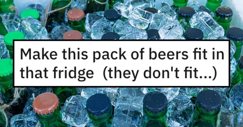 ‘The boobytrapped door was not level’: Clever son complies with dad’s request, creating an ambush after Tetrising an entire case of beer bottles inside the mini fridge