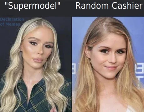 Supermodel vs random cashier – meme