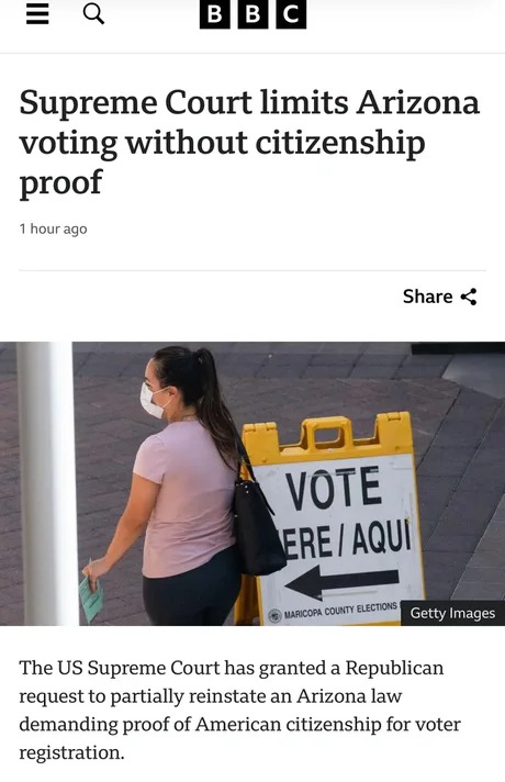 Supreme Court limits Arizona voting without citizenship proof – meme