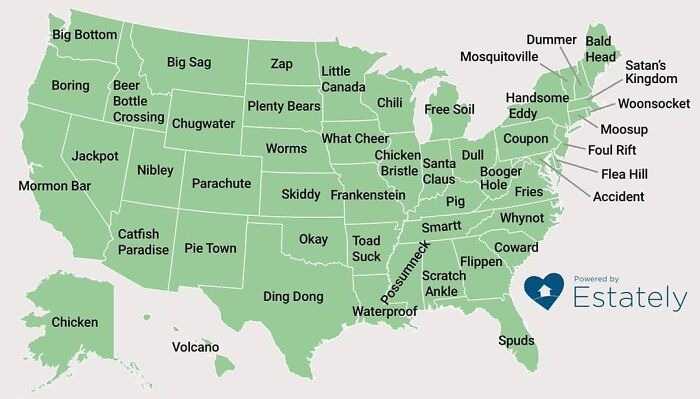 Most oddly named town in each Us state – meme