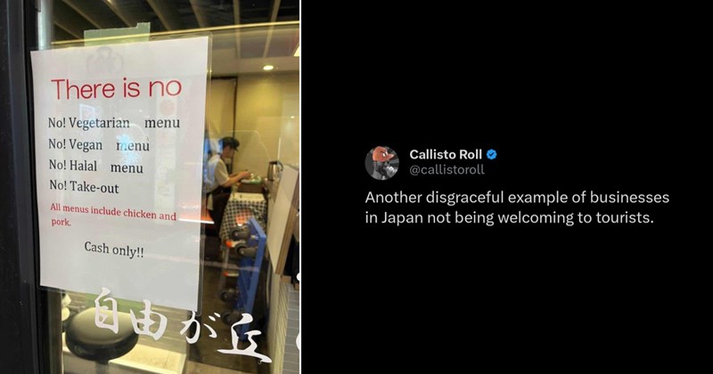 Entitled tourist faces backlash complaining after about Japanese restaurant sign telling customers there are no vegan options or takeout: ‘They are under no obligation to accommodate you’