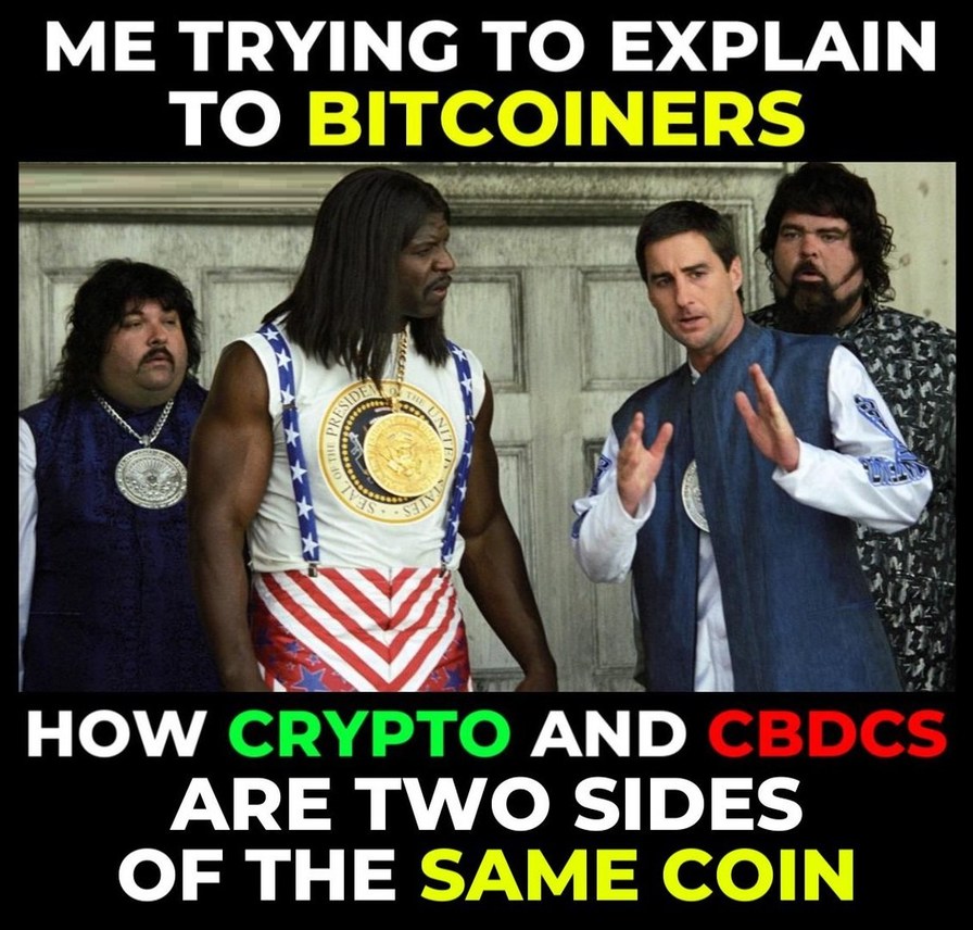 Crypto currencies and CBDCs – meme